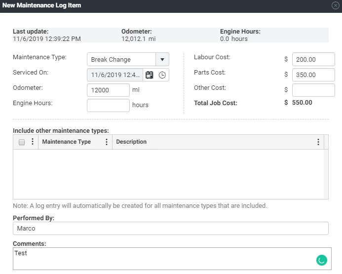 Maintenance Cost Tracking